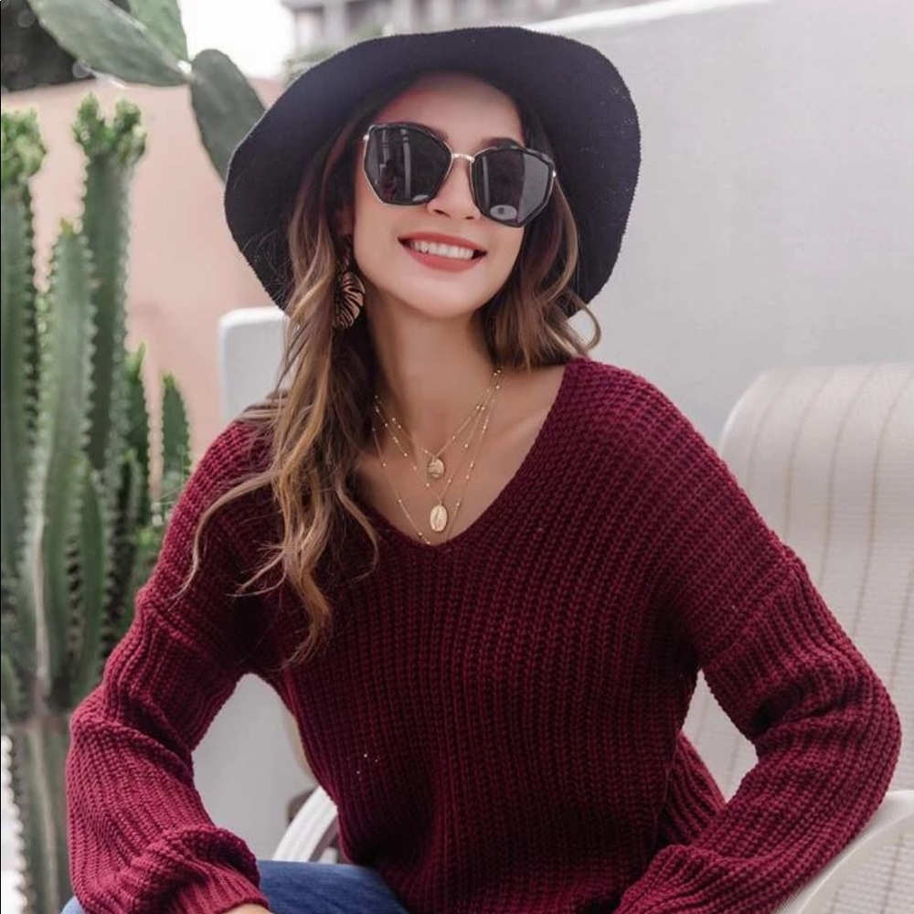 V neck ribbed sweater